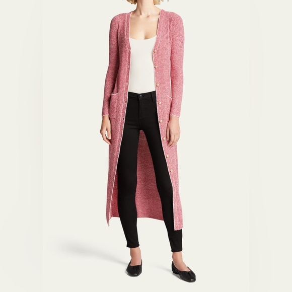 L’Agence Galena Cardigan In Red And White Striped Retail $498 Preppy Old Money - Picture 2 of 15